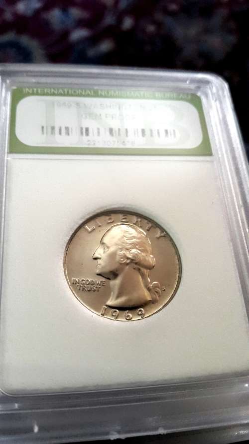 1969 S.WASHINGTON 1/4 DOLLAR GRADED GEM PROOF BY INB