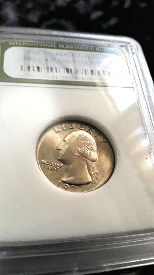 1977 P.WASHINGTON 1/4 DOLLAR GRADED BRILLIANT UNCIRCULATED BY INB