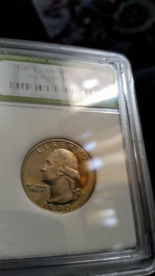 1990 S.WASHINGTON 1/4 DOLLAR GRADED D CAM GEM PROOF BY INB