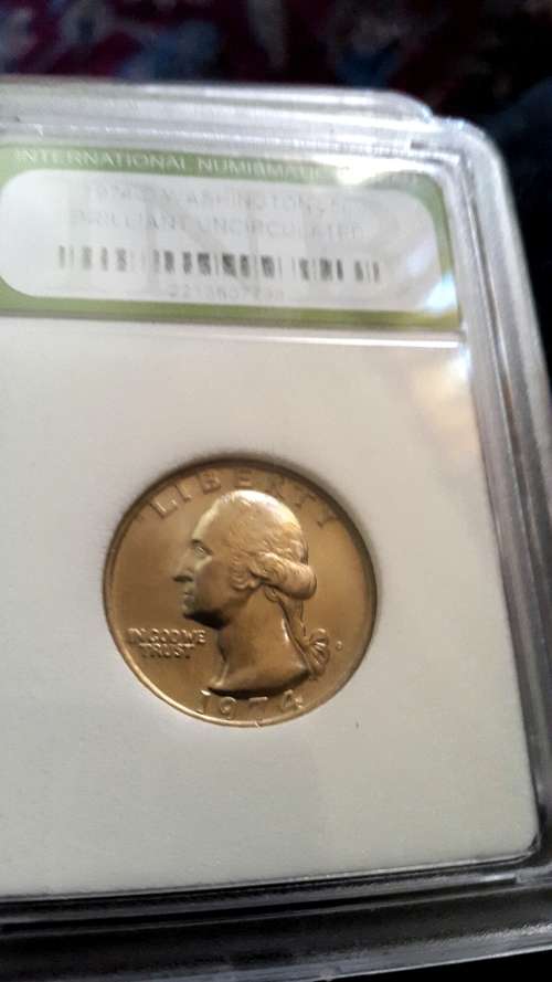 1974 D.WASHINGTON 1/4 DOLLAR GRADED BRILLIANT UNCIRCULATED BY INB