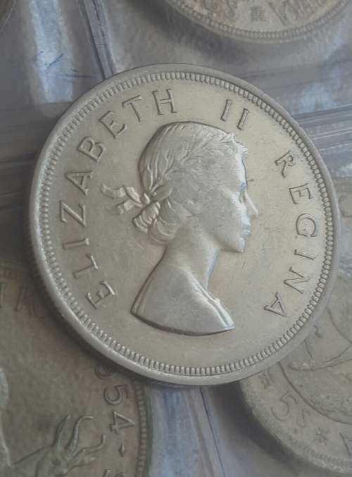 1954 LOW MINTAGE SA UNION 5 SHILLINGS