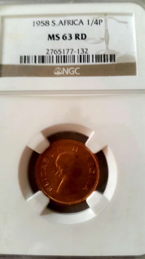 1958 SA UNION  1/4 D  GRADED  MS 63 RD BY NGC
