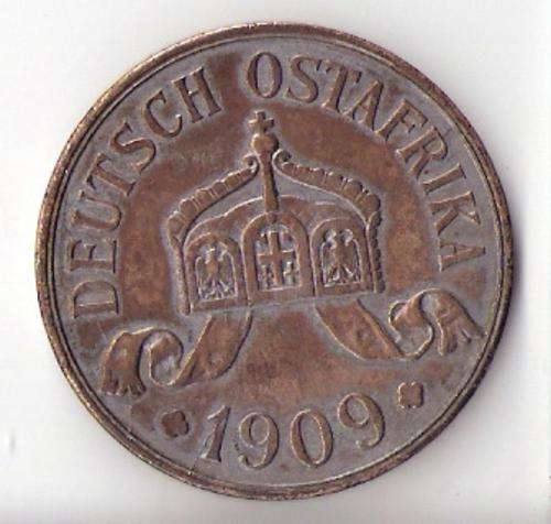 A 1909 (J) GERMAN EAST AFRICA , 5 HELLER- KRAUSE 2012 $550-00 UNC