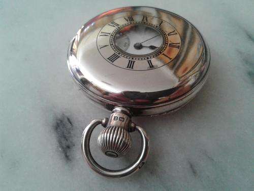 1924 LARGE STERLING SILVER SWISS  HUNTERS POCKET WATCH IN STUNNING CONDITION