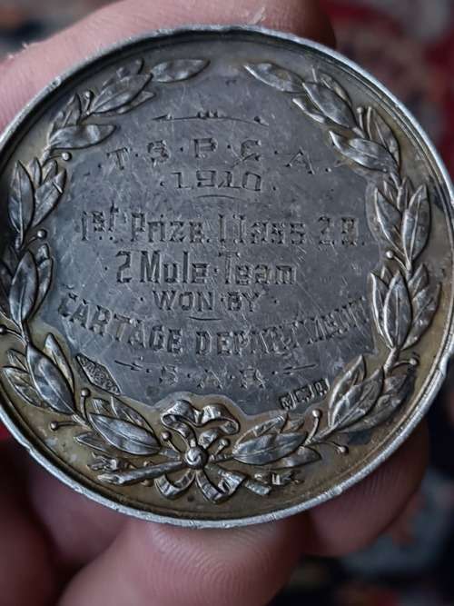 5 x Medals won by SOUTH AFRICAN RAILWAYS DURING 1906 - 1910.  A heavy 278.3 grams of sterling silver