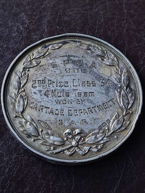 5 x Medals won by SOUTH AFRICAN RAILWAYS DURING 1906 - 1910.  A heavy 278.3 grams of sterling silver