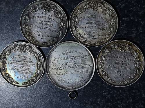 5 x Medals won by SOUTH AFRICAN RAILWAYS DURING 1906 - 1910.  A heavy 278.3 grams of sterling silver