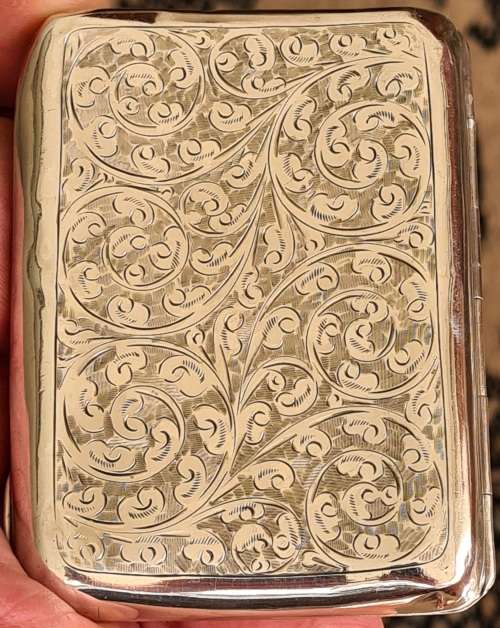 Antique solid sterling silver cigar case, Birmingham 1913. Weight 53.55 sterling silver
