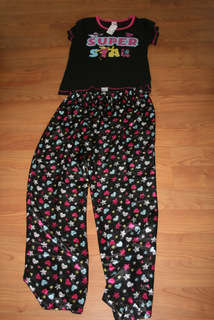 Free2bU BlackSatin Pajamas " SuperStar" - Size XS
