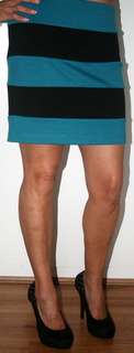 Free2bU - Black Miniskirt with Blue Stripes - size 14