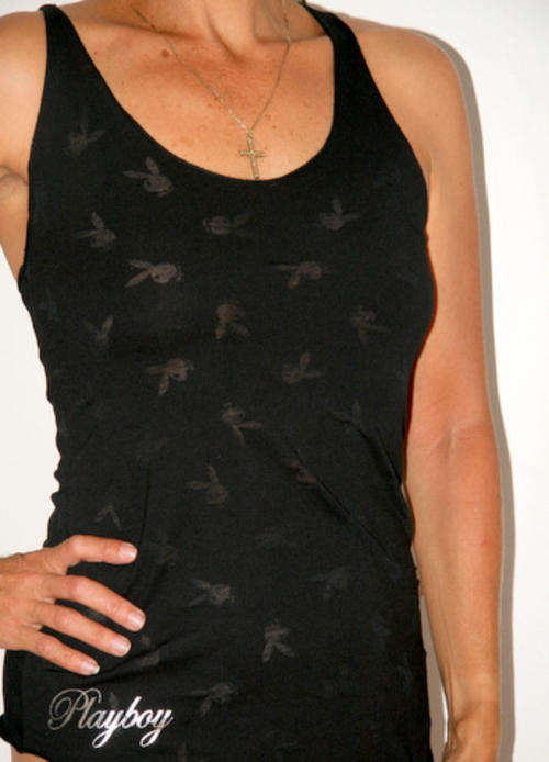 Playboy - Black Burnout Bunny Logo Racer back Vest Top- size Medium