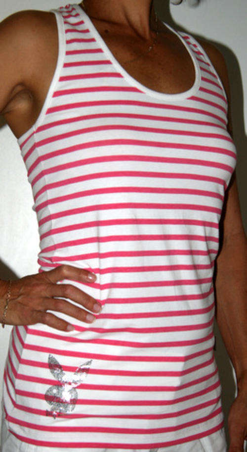 Playboy - White/Pink Racer backTank Top with Glitter Logo - size Medium