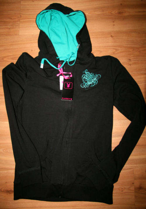 Playboy - Black Hoodie with Green Lining and Logo - Medium