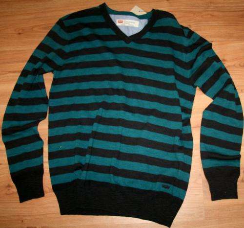 Levi's - Mens Green and Black Striped Jersey - Size Large