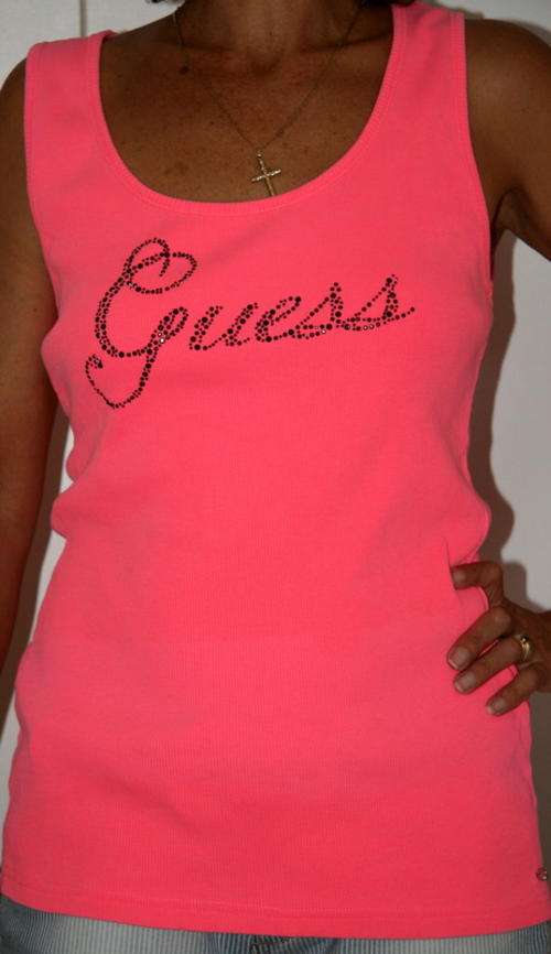 Guess - Pink Cable Vest with Black diamante Logo - size Large