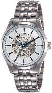 Rotary Mens Silver Tone Steel Skeleton Mechanical Watch GB05032-06