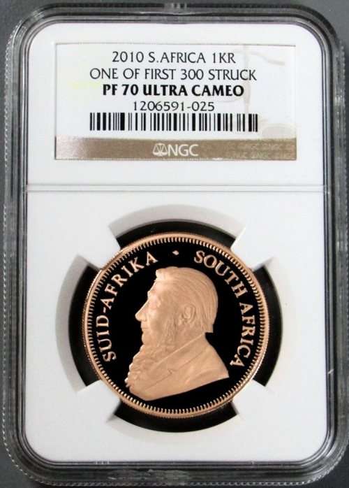 Krugerrand .999 gold 1 ounce coin graded with PF70