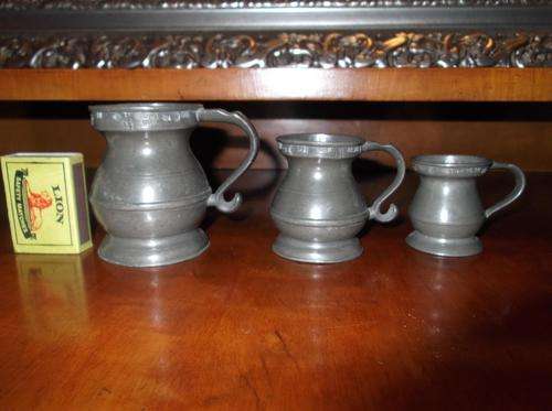 Pewter Gill Measures = profusely stamped with duty stamps