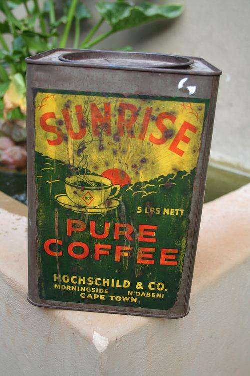 Sunrise coffee tin - still from the days of pounds shillings and pence