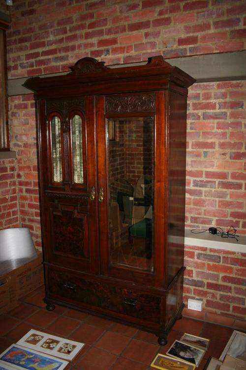 Walnut Batchelors Wardrobe - bevelled mirrors - interior original - great condition!