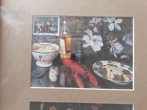 SET OF 4 FRANS OERDER  POSTCARDS WITH STAMPS ON FRAMED