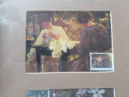 SET OF 4 FRANS OERDER  POSTCARDS WITH STAMPS ON FRAMED
