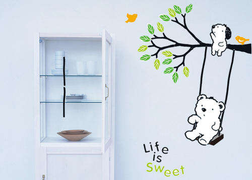 ***HOT! - Special Offer!*** VINYL DECAL - "Life is Sweet" Bear on Swing + Friend - Large