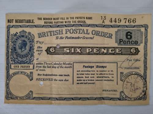 RARE Six pence british postal order