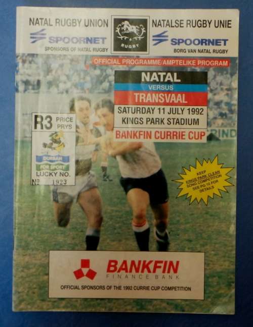 1992 NATAL vs TRANSVAAL - BANKFIN CURRIE CUP