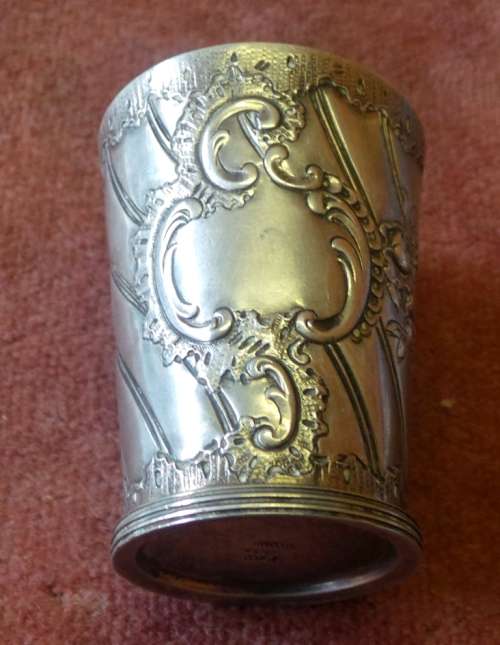 VINTAGE -  POSSIBLY GERMAN 800 SILVER SHOT GLASS. PLEASE READ CAREFULLY