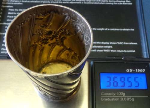 VINTAGE -  POSSIBLY GERMAN 800 SILVER SHOT GLASS. PLEASE READ CAREFULLY