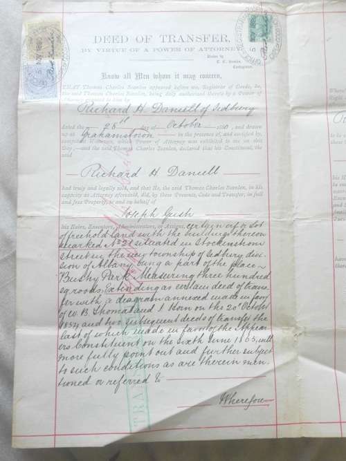 CAPE HOPE REVENUES  ON DEED - 1880 SIGNED BY SCANLEN