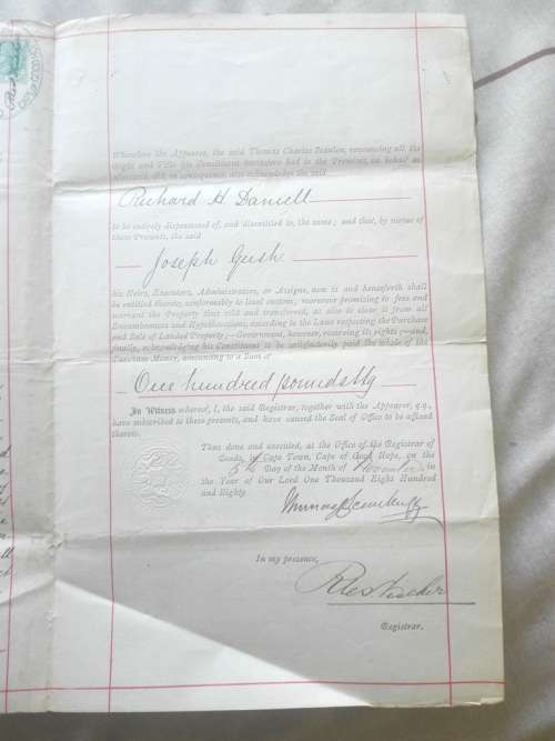 CAPE HOPE REVENUES  ON DEED - 1880 SIGNED BY SCANLEN