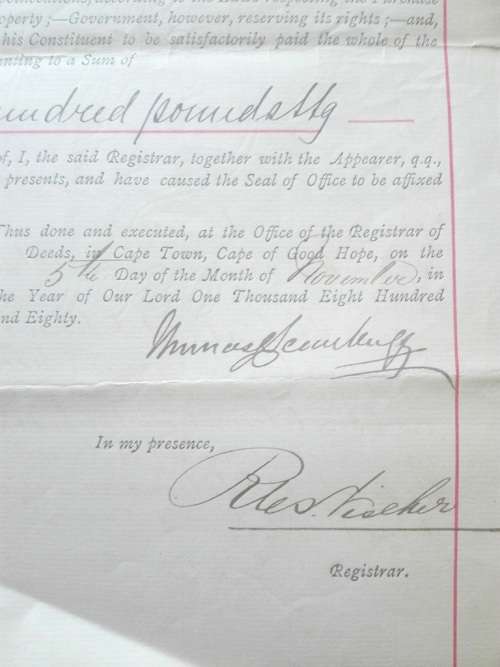 CAPE HOPE REVENUES  ON DEED - 1880 SIGNED BY SCANLEN