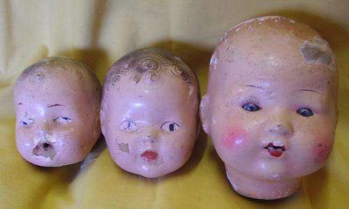 3 OLD DOLL HEADS - PLEASE SEE CONDITION