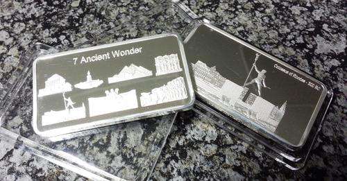 Colossus of Rhodes - 300 BC - 7 Ancient Wonders Silver Plated Clad Bar