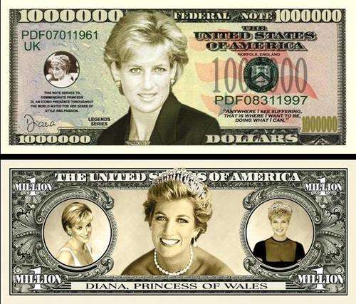 IN MEMORY OF PRINCESS DIANA NOVELTY ONE MILLION DOLLAR BILL