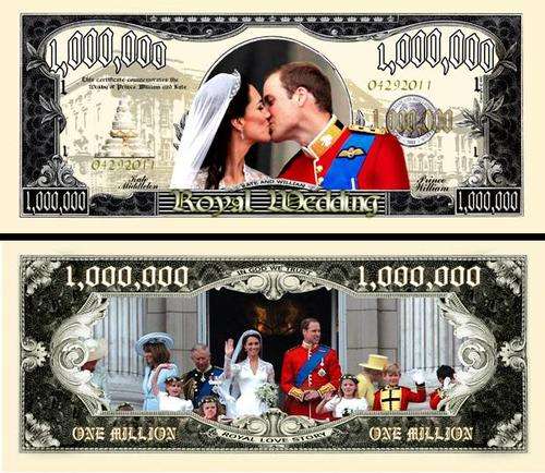 A ROYAL WEDDING NOVLETY DOLLAR BILL