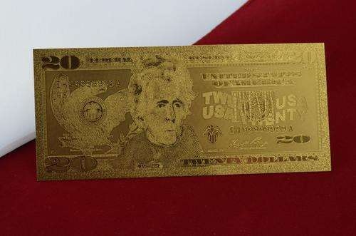 United States Of America 24 Kt 0.999 GOLD Foil $20 Dollar Bank Note