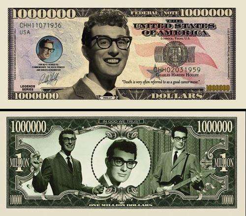 IN MEMORY OF BUDDY HOLLY NOVELTY MILLION DOLLAR BILL