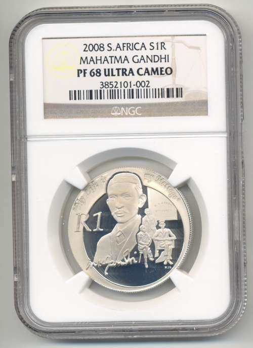 SILVER 1 RAND - 2008 MAHATMA GANDHI - PF68 Ultra Cameo