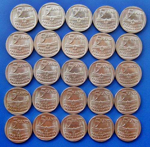 Collection of 25 x 1994 South Africa Inauguration R5 Coins ** Bid per coin for the LOT