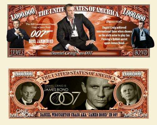 DANIEL CRAIG 007 NOVELTY MILLION DOLLAR BILL