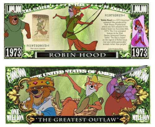 ROBIN HOOD ANIMATED NOVELTY MILLION DOLLAR BILL