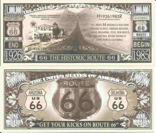 ROUTE 66 HISTORIC NOVELTY MILLION DOLLAR BILL
