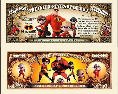 THE INCREDIBLES NOVELTY MILLION DOLLAR BILL