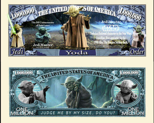 YODA STAR WARS NOVELTY MILLION DOLLAR BILL