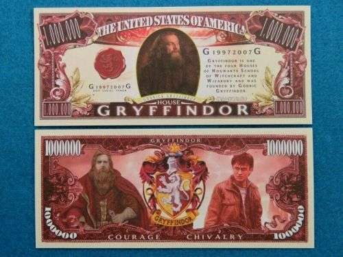 HARRY POTTER HOUSE GRYFFINDOR NOVELTY MILLION DOLLAR BILL