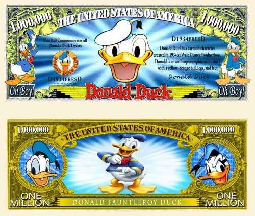 DONALD DUCK NOVELTY MILLION DOLLAR BILL