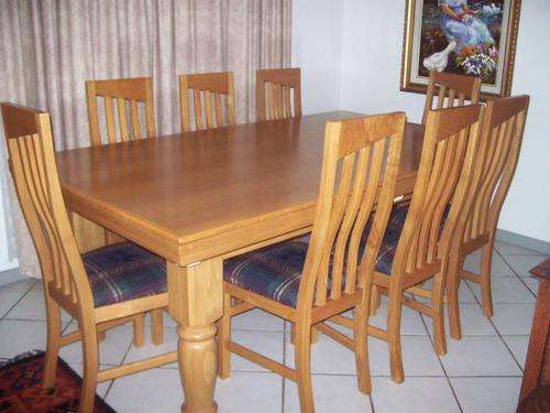 Solid Oak Dining / Pool table suite with 8 upholstered chairs